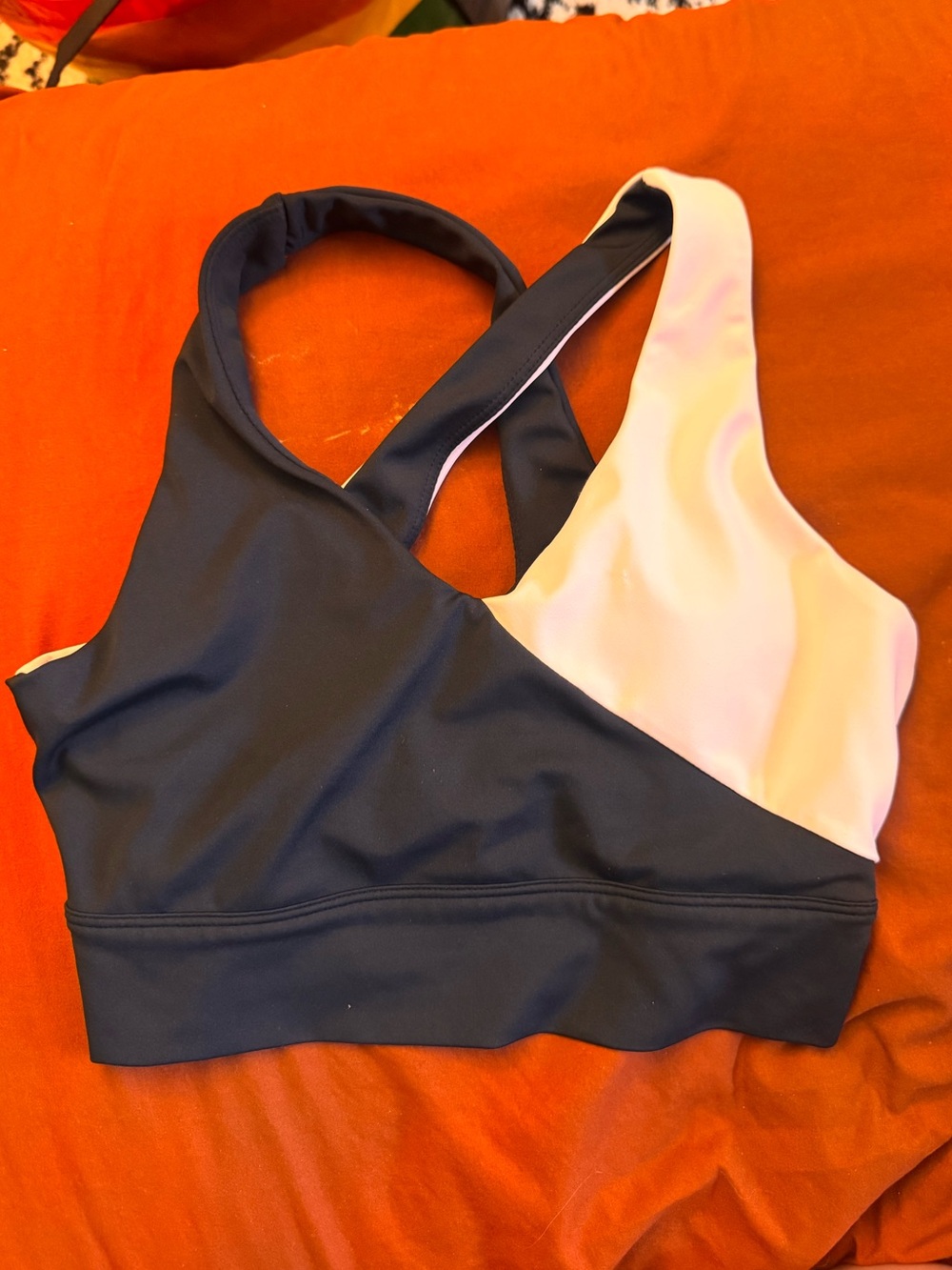 Two-Tone Black & White Cross-Back Sports Bra